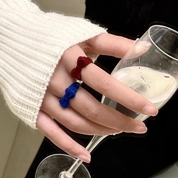 Flocking rosett knut fingerring justerbar söt söt kanin ringar tecknad index ring handgjord plysch kanin bowknot smycken present style 9