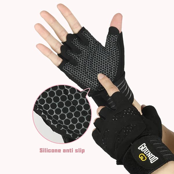 Män Kvinnor Ventilerade Gym Workout Handskar med handled Black L