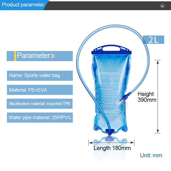 GRATIS KNIGHT Hydration Bladder 2 liters vattenreservoar Vattenförvaring Blåsväska Hydration Pack Ersättning för vandring och cykling 2L