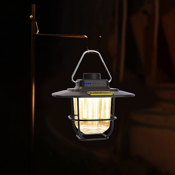 Uppladdningsbar camping LED-ljus Dimbar, Retro lykta för utomhusvandring eller power inomhus Svart