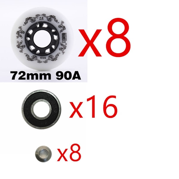 8st Vit/Gul Inline Rullskridskor Hjul 90A Black
