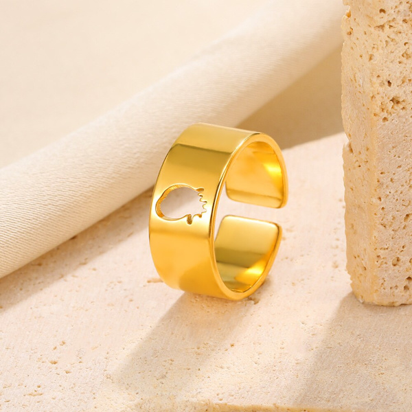 Guldfärg Hollow Heart Rings För Kvinnor Män Rostfritt Stål Justerbar Öppna Stapelbara Ringar Modesmycken JZ4736G-3