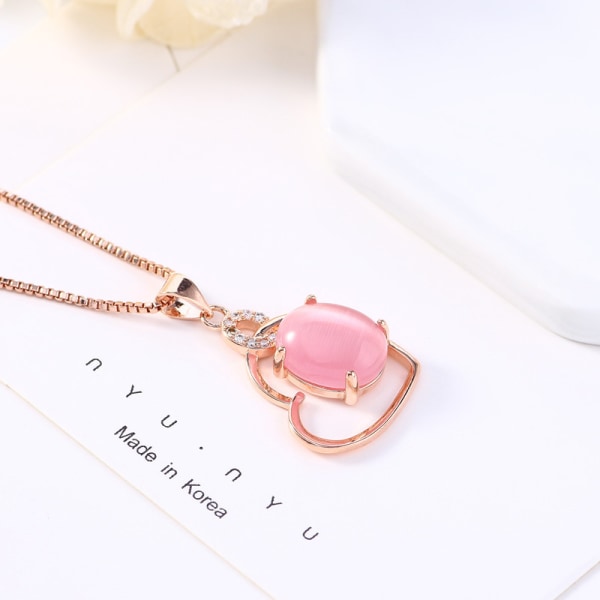 Koreansk stil New Love Rose Quartz Hängsmycke kvinnors rosa kristall hjärtformade halsband Choker Enkla modesmycken Box chain