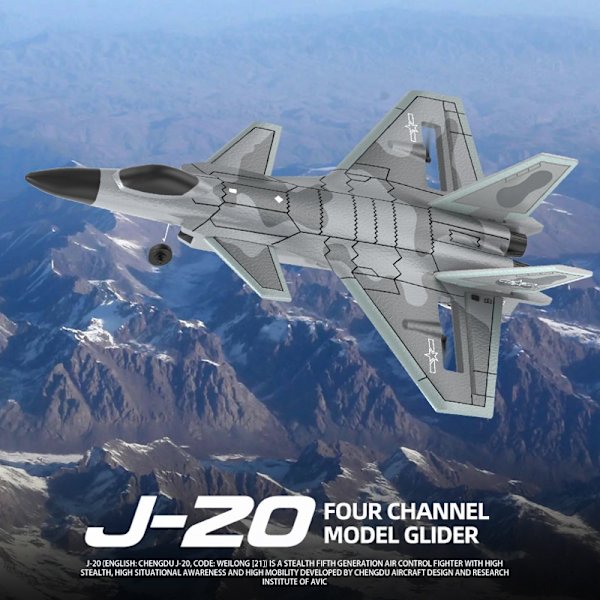 J20 RC Foam Plane 4 Channels 6G 3D Auto Stabilization med 4K Kamera Stunt Fjärrkontroll Flygplan Flygplan Leksaker för pojkar J20 GY 1B with 4K