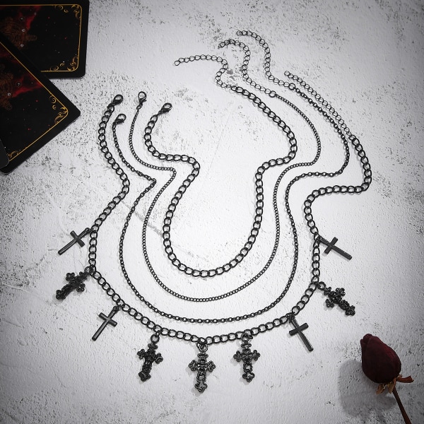 Prydnad Halloween flerlagers kors tofs halsband Sweet Cool Chain Svart nisch kvinnligt halsband Black 4303