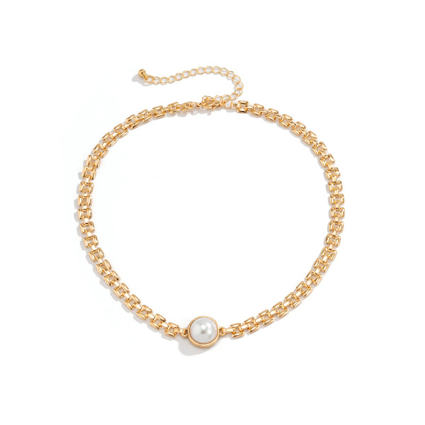 Prydnad Hip Hop Metall Ihålig Mikro Inläggningar Pärlor Kedja Halsband Temperament Tre rader Watch Chain Halsband för kvinnor Necklace Gold 4770