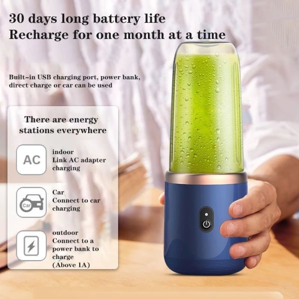 Bärbar Juicer Cup Frukt Juicer Juice Cup Automatisk Mini Elektrisk Juicer Smoothie Blender Ice CrushCup 6 blad dubbel kopp blue with lid