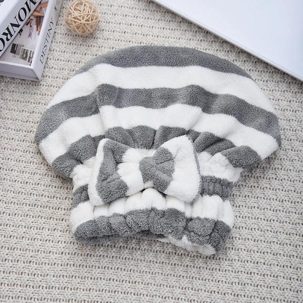 Korallfleecehårhatt Polyester Stark vattenabsorption Mjuk och behaglig Inte lätt att fälla Håret Andas och inte kvavt Gray 25 X 27cm