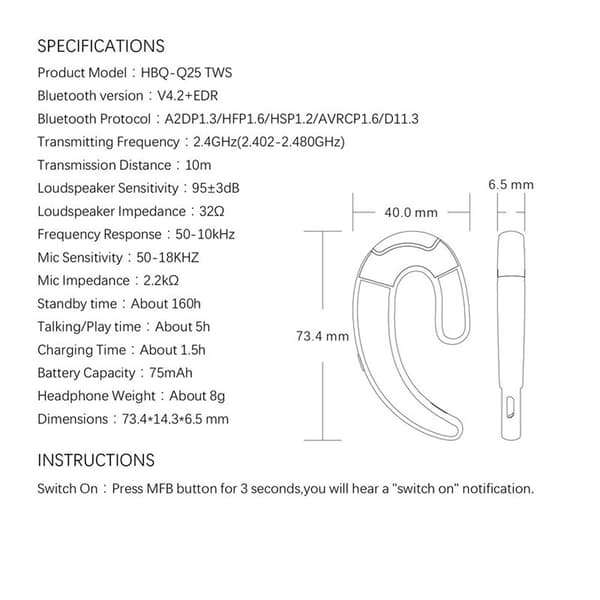 Q25 Bluetooth hörlurar TWS Bone Conduction Ear-hoo Binaural Black