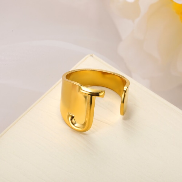 Mode Justerbara initialer Ringar Rostfritt stål A-Z Bokstäver Ringar För Kvinnor Alfabet Smycken bague femme Festpresent Gold-color K