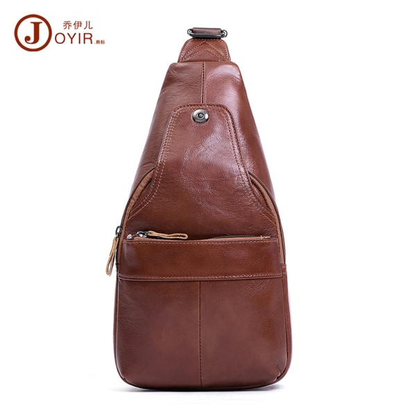 Bröstväska Herr First Layer Cowhide Sport Axelväska Herr Casual Axelväska med stor kapacitet Vintage läder Bröstväska Herrväska 6507 Brown one size