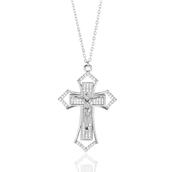 Religiösa smycken Rhinestone Christian Jesus Hänge Halsband Rostfritt stål Kedja Zirconia Cross Choker Halsband Bijoux Femme N02554P