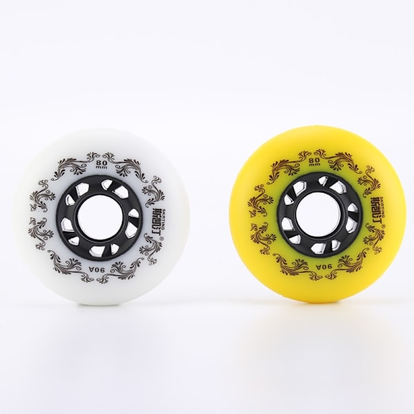 8st Vit/Gul Inline Rullskridskor Hjul 90A Yellow 76mm 8pcs