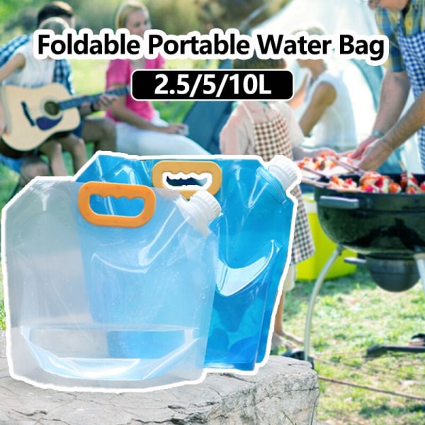 2,5/5/10L hopfällbar bärbar dricksvattenpåse Utomhuscamping Vandring Vattenförvaringspåse Förtjockad vattenbehållare med stor kapacitet 10L-Transparent