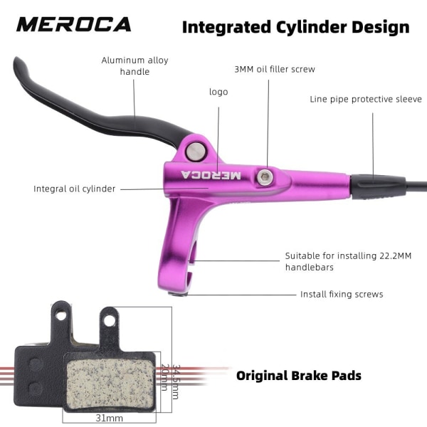 MEROCA MTB Hydrauliska bromsar Cykelset Set För Mountainbike Dubbeltryckande kolvok Med Rotor 160mm Cykling ME2 A Set Blue