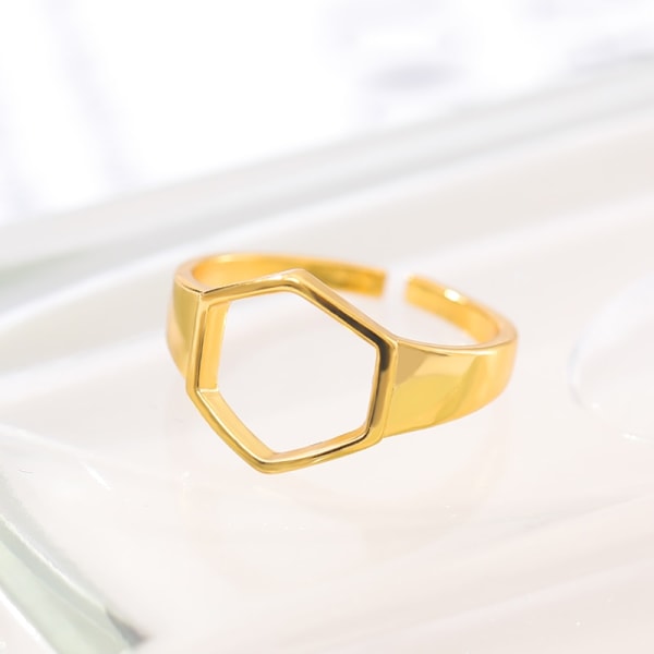 Minimalistiska Hexagon Honeycomb Ringar Geometriska Smycken Justerbar Bikupa Öppen Ring anillos mujer Silver Plated Resizable