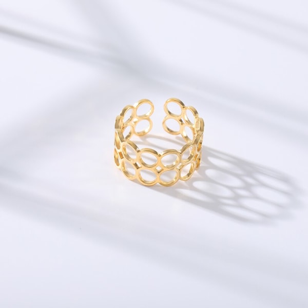 Cirklar Fingerringar För Kvinnor Festsmycken Rostfritt Stål Dubbellager Rundar Justerbar Ring Bages Pour Femme Gold-color Resizable