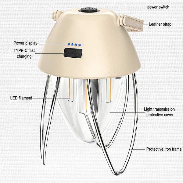 Campinglykta Uppladdningsbar LED-campinglampa för utomhusträdgård