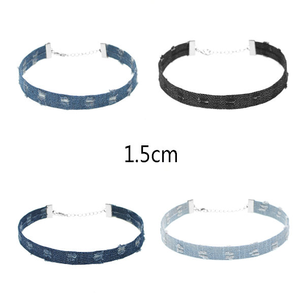 Modeprydnad Trendigt Enkelt Nytt Element Halsband Raw Edge Denim Bomullshalsband Kvinna C1116 C1695 Dark Blue 4.0