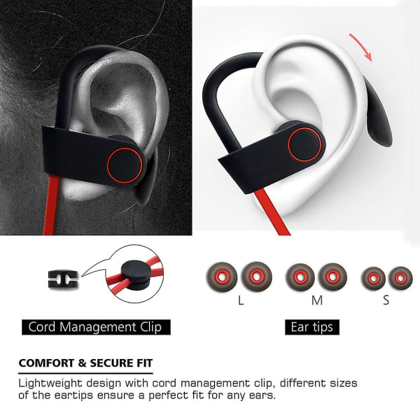 Trådlösa Bluetooth halsbandshörlurar, U8 Ear Svettsäkra sporthörlurar med öronkrokar, Noise Canc