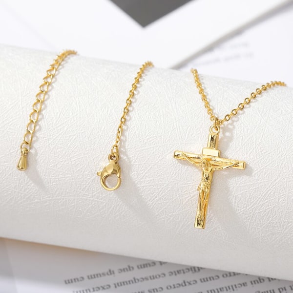 Rostfritt stål Jesus Cross Halsband För Kvinnor Coola Män Accessoar Mode Jesus Christ Cross Hänge Halsband Smycken Gold-color