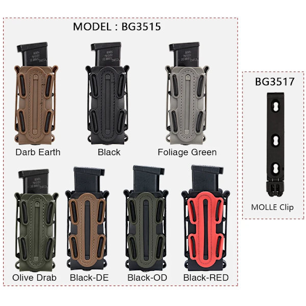 IDOGEAR Tidningspåsar Fastmag Bältesklämma plast Molle påse väska 9 mm softshell G-kod Pistol Mag Carrier hög Olive(short)