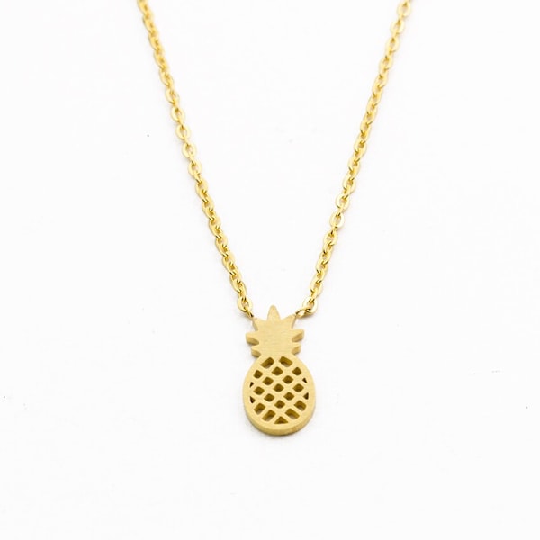 Tropical Mini Pineapple Hänge Halsband Dam Flicka Smycken Rostfritt stål Ketting Ananas Krage Mujer Bff Presenter Gold-color