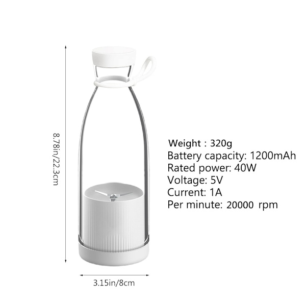 Elektrisk Juicer Bärbar Smoothie Blender USB Uppladdningsbar Juicer Mixer Frukt Juicer Machine Personlig Blender Shakes Cup Flaska White Portable Blend