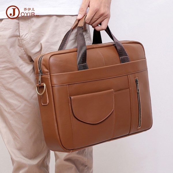 Ny multifunktionell portfölj för män handväska i äkta läder Casual Fashion 15,6 tums Crossbody datorväska 6504 Brown