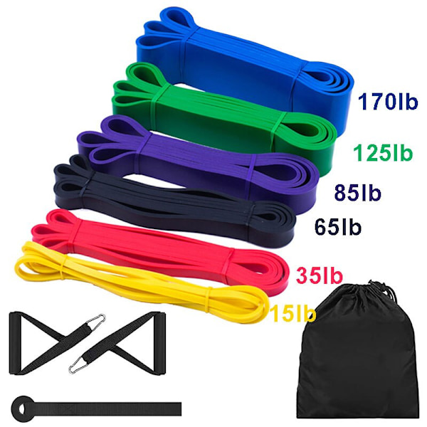 Fitness Band Pull Up Elastiska band Gummimotstånd Loop Power Band Set Hemgym Träning Expander Stärka Träning 6 pcs with handle