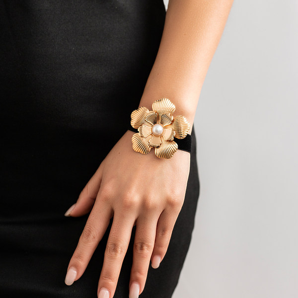 Smycken nisch Vintage krage Rose Camellia Chocker tofs satin blomma halsband 06 Necklace Gold 5561