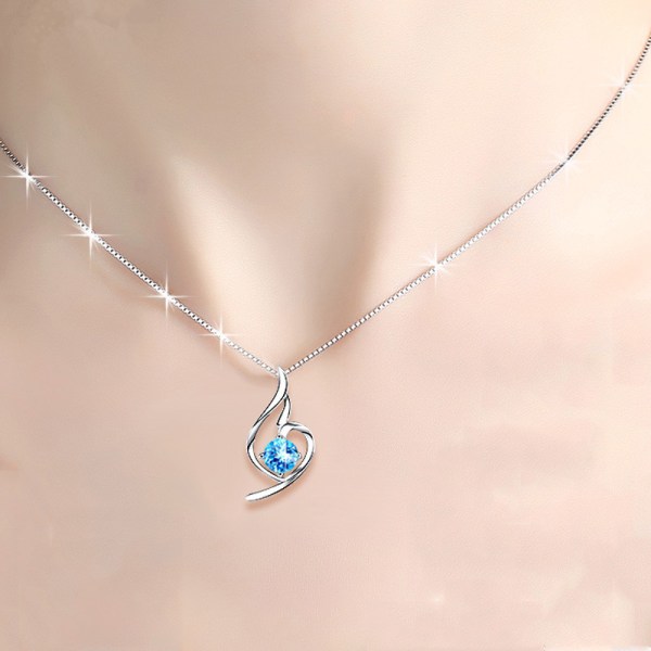 Koreanskt mode Enkel blå zirkon med diamant vintage halsband hona med hjärtan hänge för kvinnor halsband prydnad Blue Pendant /Without Chain//