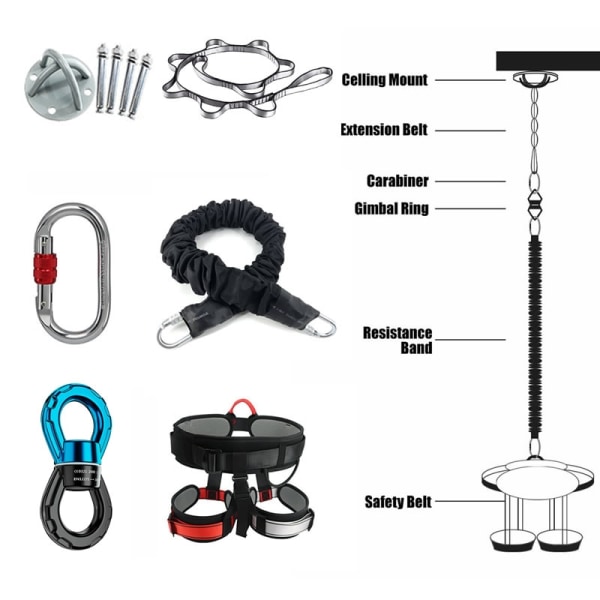 Bungydans Flygande upphängningsrep Antenn Antigravitation Yogasnöre Motståndsbandset Set Fitness Hem GYM-utrustning Full set Red 71-90kg