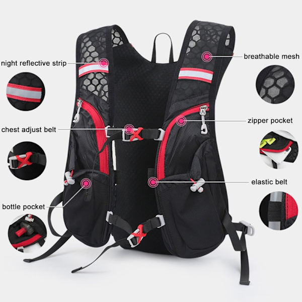 Ultralätt Trail Running Ryggsäck Utomhus Sport Cykling Hydration Väst Pack Ryggsäck Väska 1,5 L vattenpåse Blåsa Bag and 1.5L bladder
