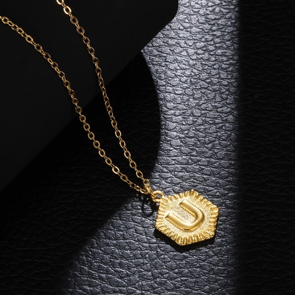 Mode A-Z Brev Choker Halsband Rostfritt stål Smycken Geometriska Hexagon Hänge Halsband Tillbehör Mujer Gold Color S