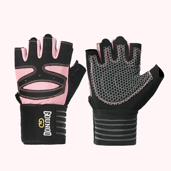 Män Kvinnor Ventilerade Gym Workout Handskar med handled Pink XL