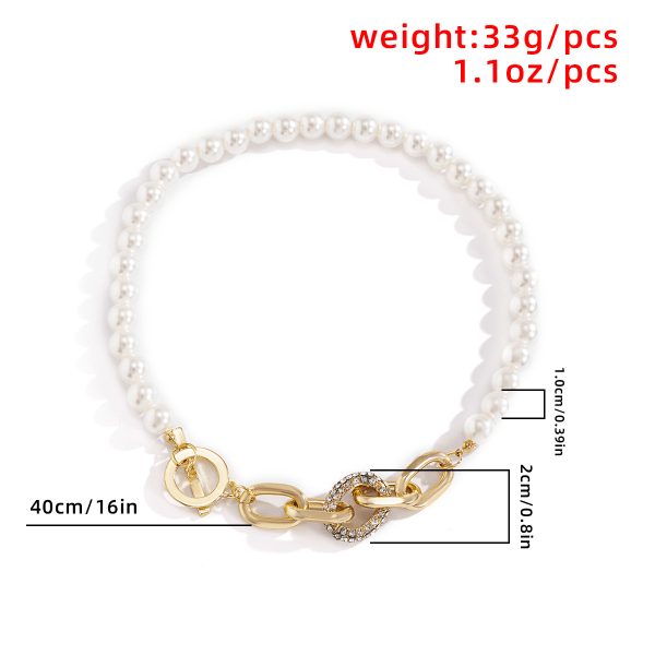 Simple S Fashion Imitation Pearl Chain Halsband Temperament Micro Rhinestone Geometriskt Halsband Xuerou Ornament Gold 3903