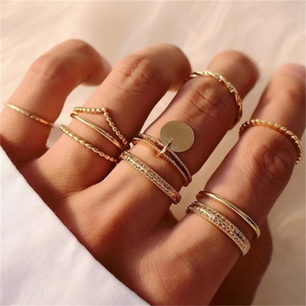 10 st Ringar Set Hotsäljande Metall Ihålig Rund Öppning Kvinnor Kedja Fingerringar Boho Star Moon Ring Mode Smycken Festpresenter style11