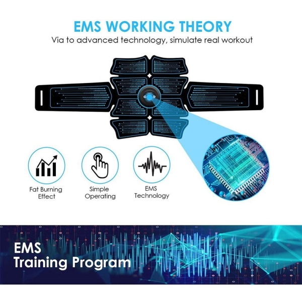 EMS magmuskelstimulator Hemgym Total fitness Träningsutrustning Muskler Presssimulator Muskelträningsapparat Black