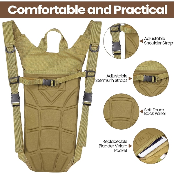 Tactical Hydration Pack Ryggsäck Militär vattentät nylon vattenväska med 3 liters blåsa för vandring, cykling, klättring black