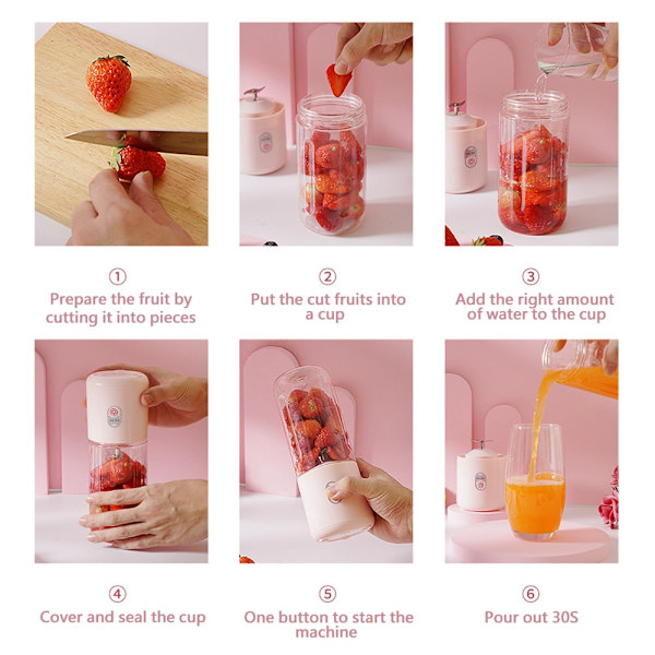 500 ml bärbar blender 6 blad USB uppladdningsbar juicemixer för färsk frukt Elektrisk skakkopp Söt Blender Smoothie Ice Crush Cup 4 blades blender