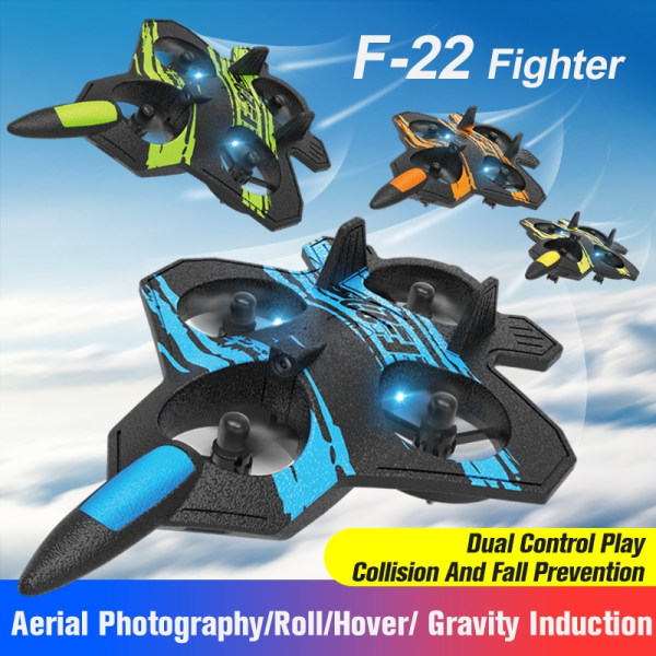 F22 Foam RC-plan med kamera 4K 360° Stunt-fjärrkontroll Flygplan Fighter Helikopter Flygplan Leksaker för pojkar Barn BU No Camera