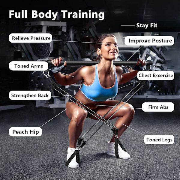 Pilates Bar Kit med motståndsband 3-delad Pilates Bar med stapelbara band Träningsutrustning för ben höft midja och arm SETC-180LBS-22PCS