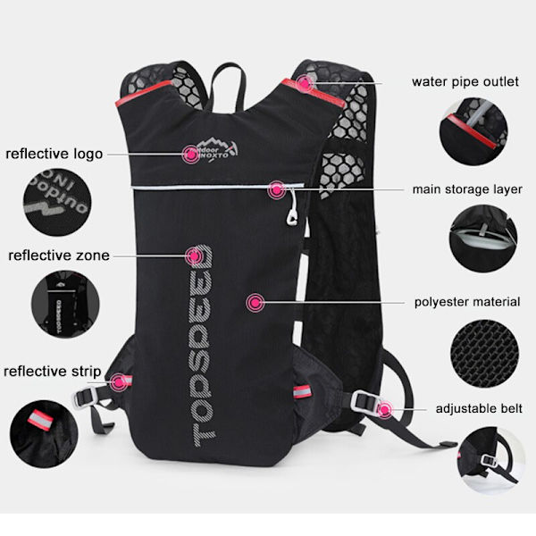 Ultralätt Trail Running Ryggsäck Utomhus Sport Cykling Hydration Väst Pack Ryggsäck Väska 1,5 L vattenpåse Blåsa Red Backpack only
