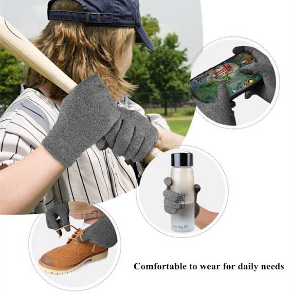 Artrit kompressionshandskar leder smärtlindring R Grey2 Half Finger M