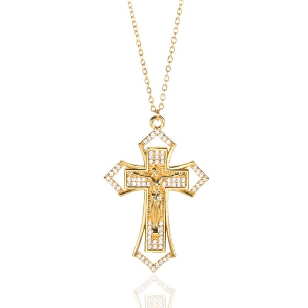 Religiösa smycken Rhinestone Christian Jesus Hänge Halsband Rostfritt stål Kedja Zirconia Cross Choker Halsband Bijoux Femme N01653G