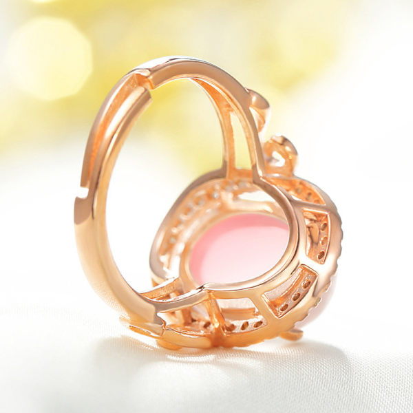 Silverpläterad pulverkristall pärla ring dam roséguld kattöga Hibiscus sten pärla till flickvän present Pink Crystal Ring Opening Adjustable