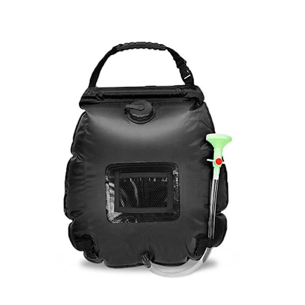 20L utomhusbadväska Solar Vandring Camping Duschväska Bärbar Värme Badvatten Förvaringsväska Slang Bytbar Duschhuvud Black
