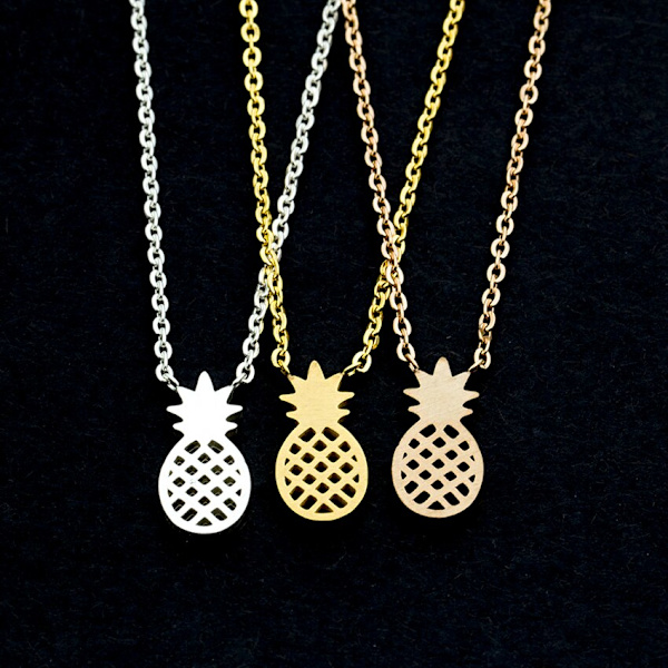 Tropical Mini Pineapple Hänge Halsband Dam Flicka Smycken Rostfritt stål Ketting Ananas Krage Mujer Bff Presenter Gold-color