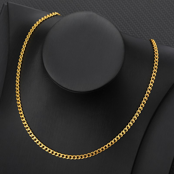 4MM Bredd Kubansk Link Chain Choker Halsband Kvinnor Män Mode Smycken Längd 16,9/17,7/19,7/21,7/23,6 tum Kubansk Chain Halsband 43CM(16.9 Inch) Gold-color